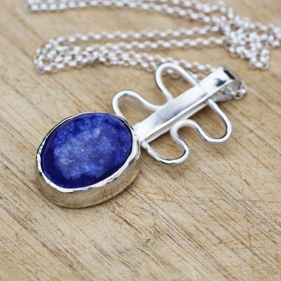 Handmade Large Natural Blue Lapis Pendant Sterling Silver - Picture 4 of 5